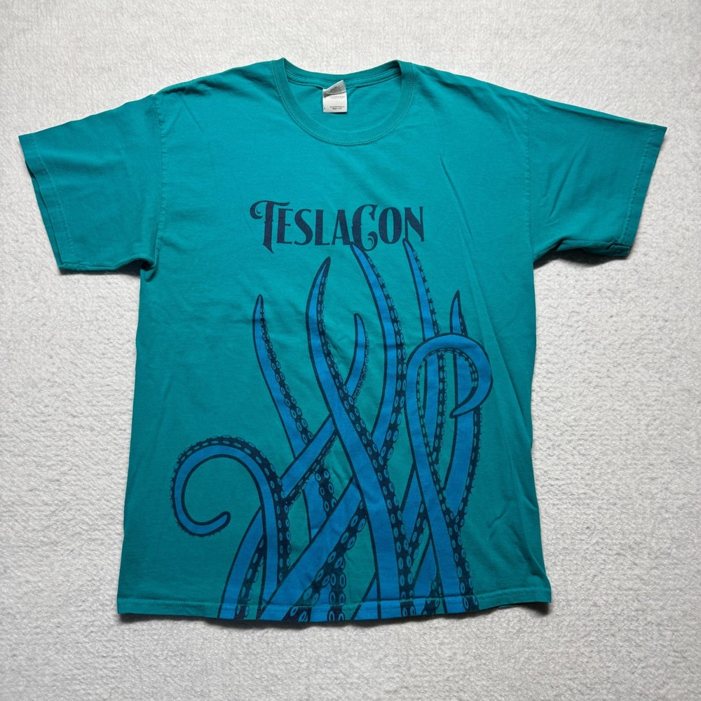 Vintage‎ TeslaCon Steam Punk  Octopus Blue Shirt Men's Size Large